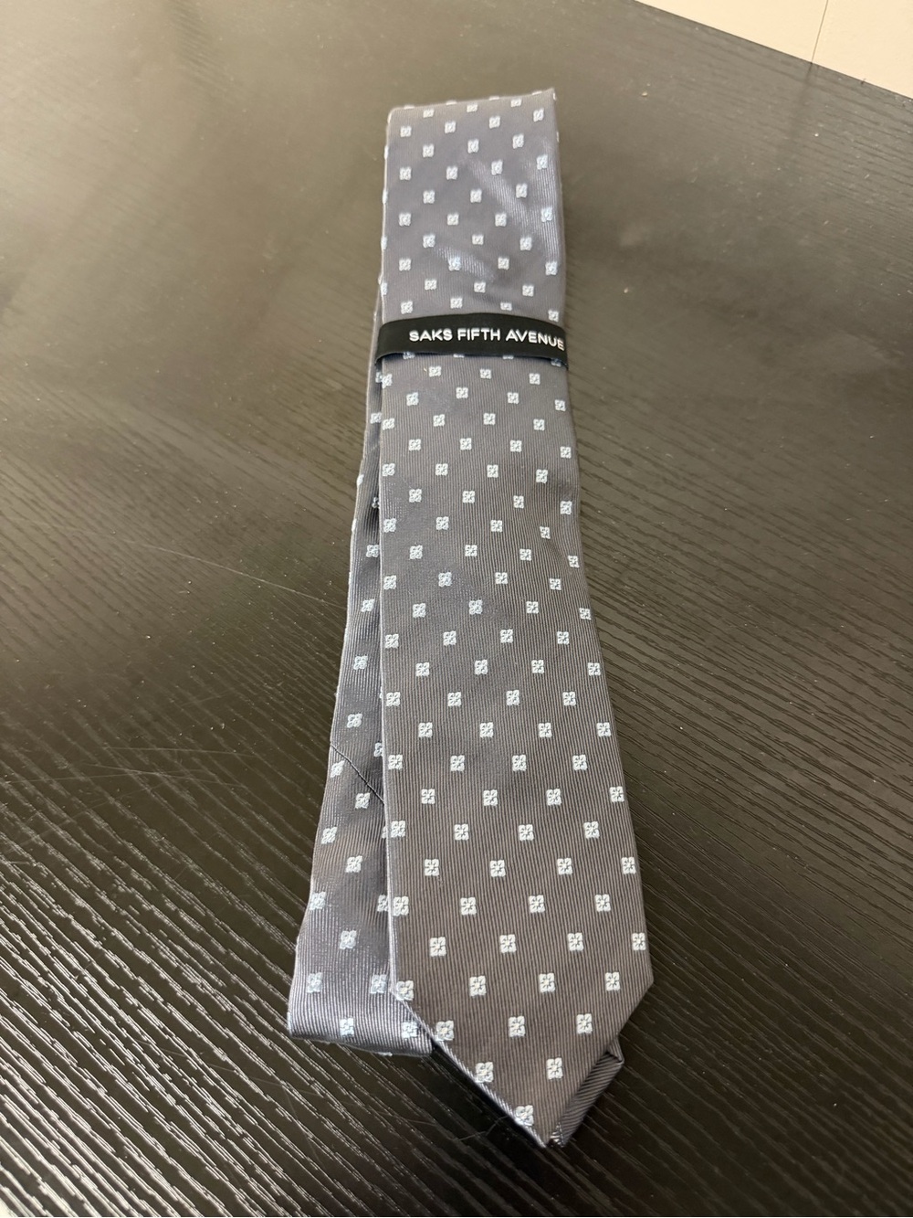 Saks Fifth Avenue Gray Tie with White Micro Squares 3” x 58”